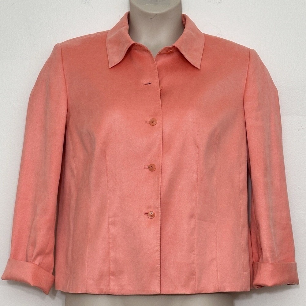 VTG Talbots Women Jacket Plus 12W Petite Coral Faux Suede Blazer Classic Pastel